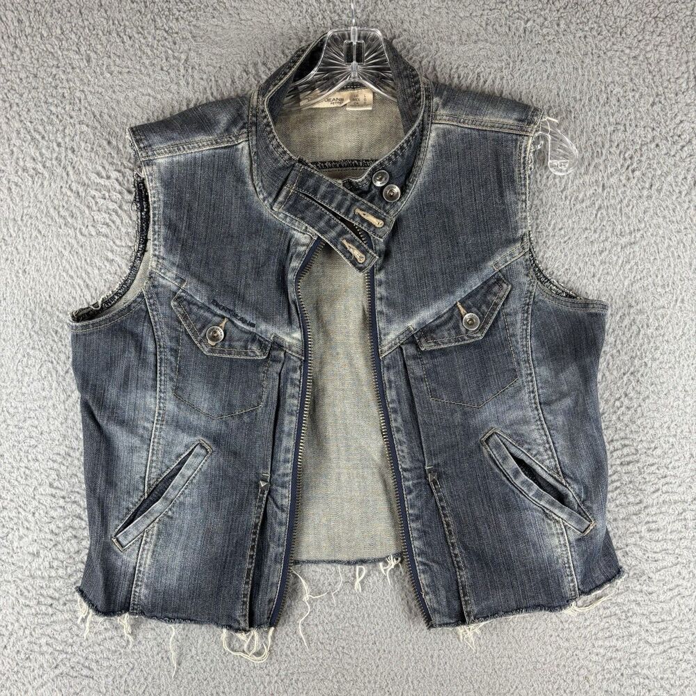DKNY Denim Jean Vest Women’s Petite Large Blue Open Front (No Zipper) Sleeveless